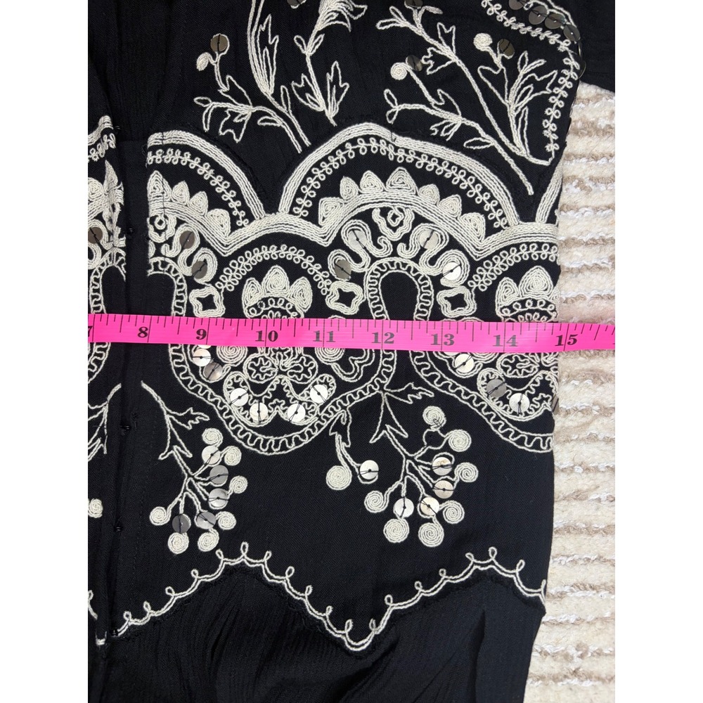 Free People Highline Skyline Maxi Top Black Embroidered Sequin Boho Festival S - Picture 9 of 10